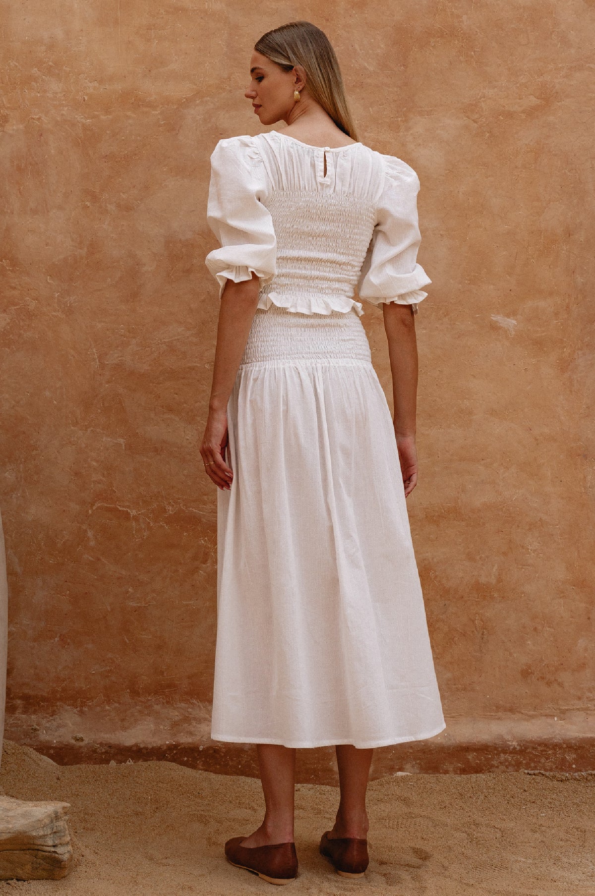 Lavena Smocked Midi Linen Skirt