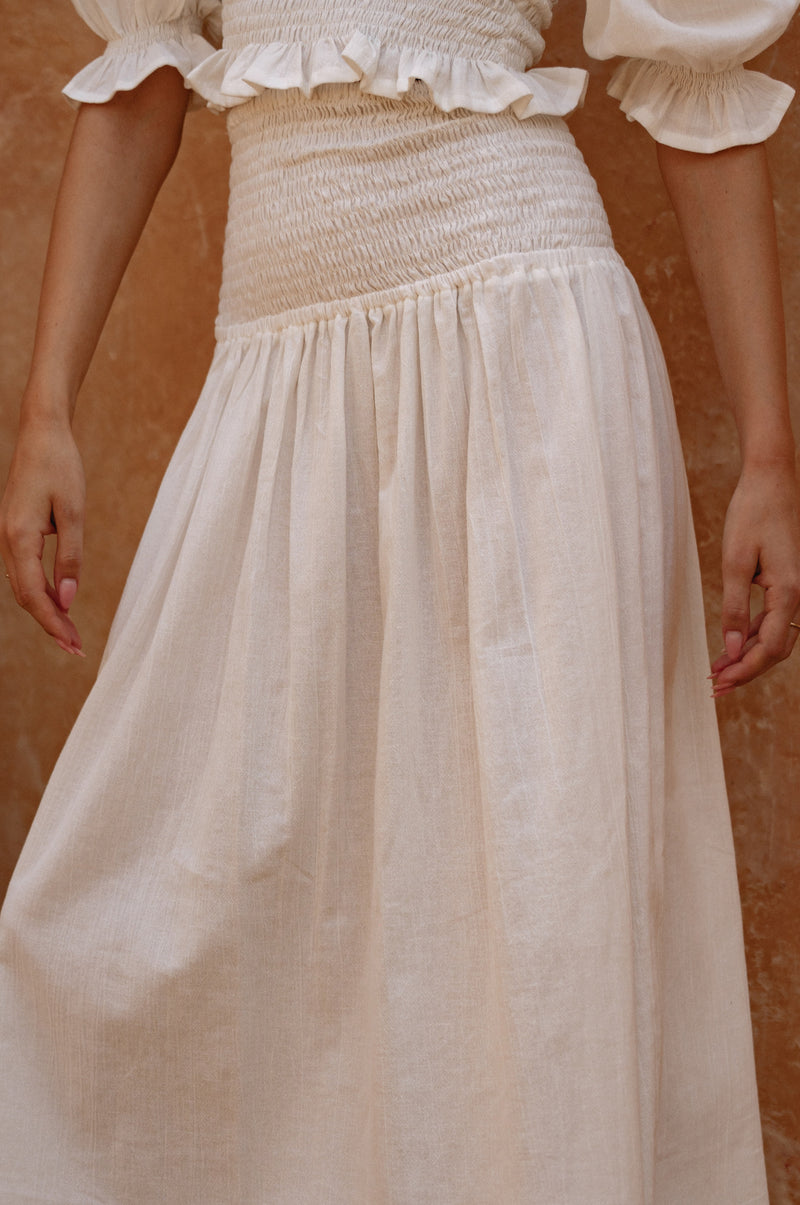 Lavena Smocked Midi Linen Skirt