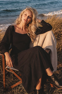 Marina Smocked Pintuck Maxi Linen Dress