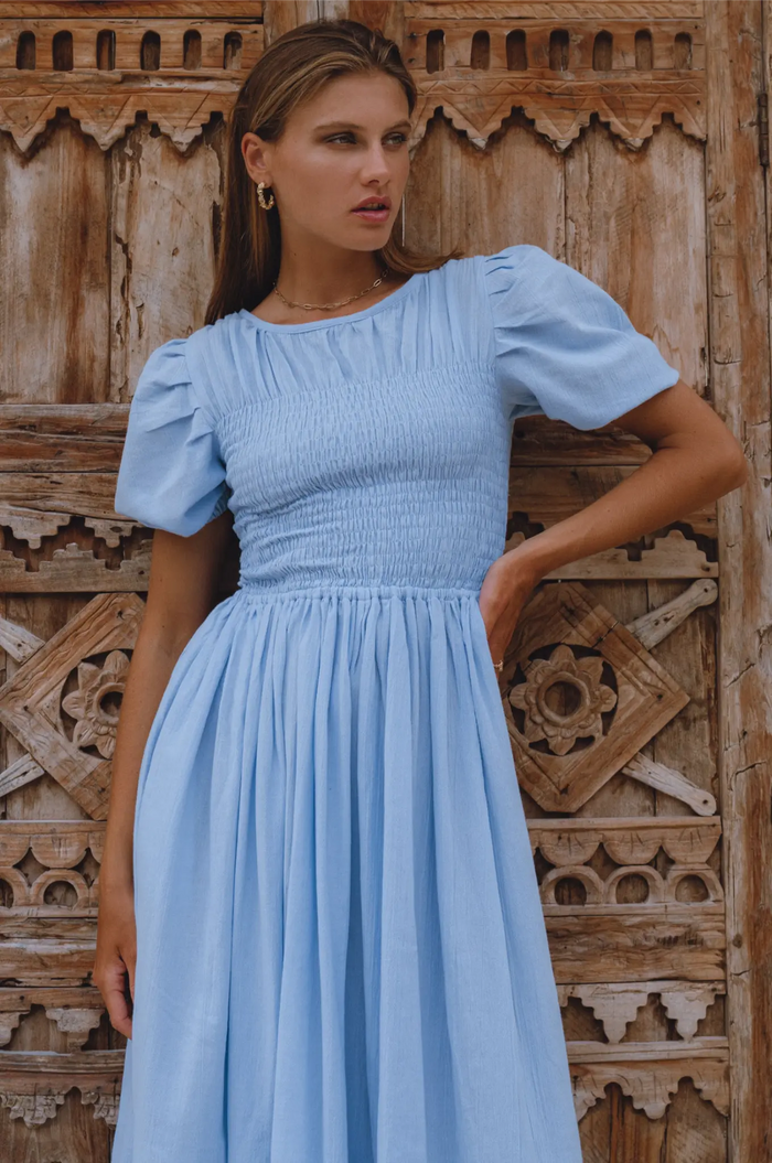 Sophie Smocked Linen Midi Dress
