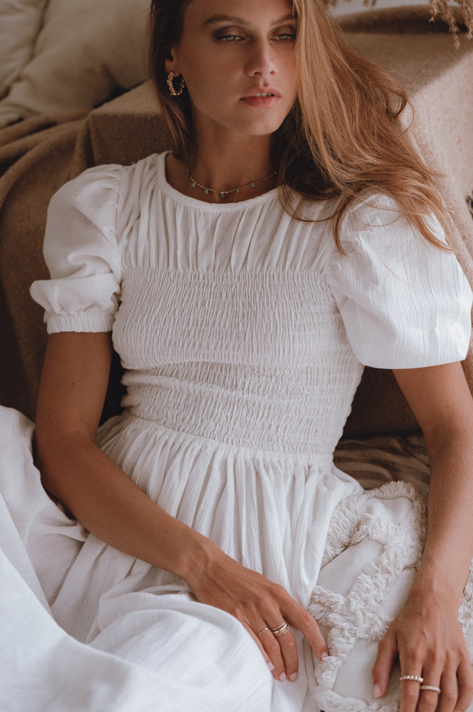 
                  
                    Sophie Smocked Linen Midi Dress
                  
                