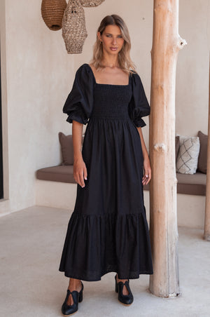 
                  
                    Almeria Smocked Midi Linen Dress
                  
                