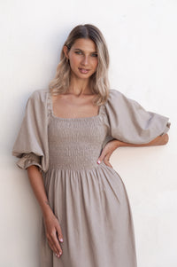 Almeria Smocked Midi Linen Dress