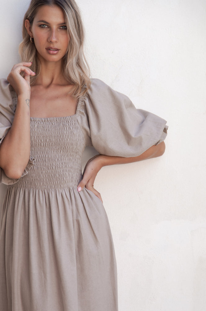 
                  
                    Almeria Smocked Midi Linen Dress
                  
                