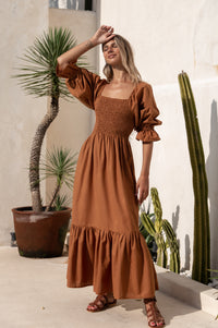 Almeria Smocked Midi Linen Dress