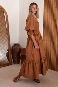 Almeria Smocked Midi Linen Dress