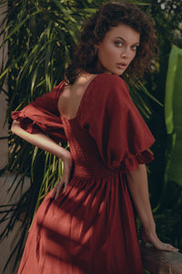 Almeria Smocked Midi Linen Dress